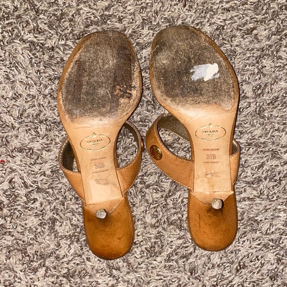 Prada Sandals Light Brown Studded Gladiator Thong Sandal/Kitten Mules - Picture 5 of 10